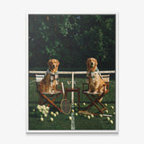 Puppy Tennis Relax dog canvas in a white floating frame
