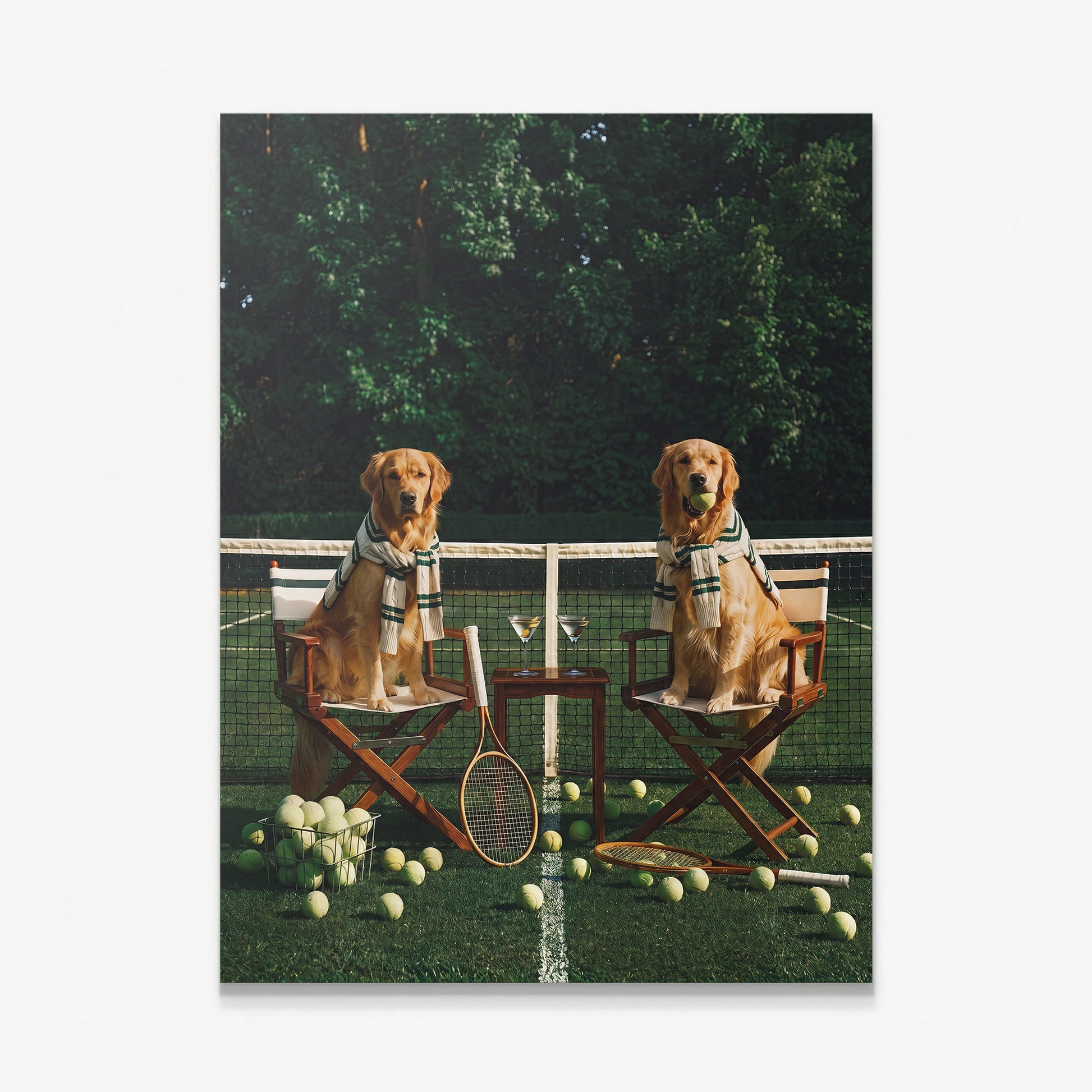 Puppy Tennis Relax golden retriever tennis art on a gallery-wrapped canvas