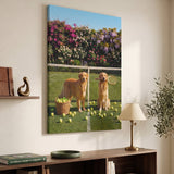Puppy Tennis canvas at an angle on a wall
