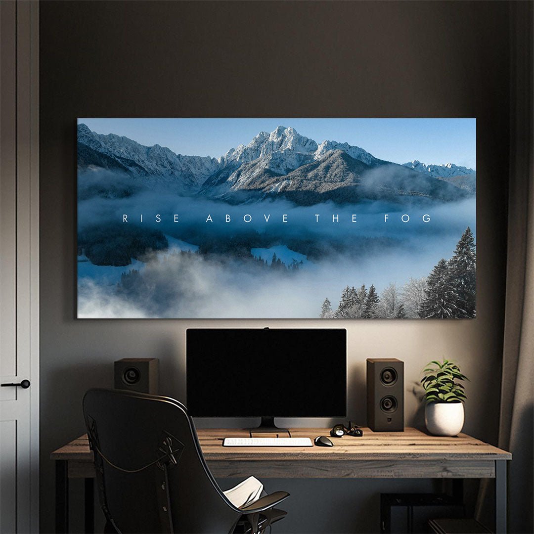 Rise Above the Fog motivational canvas wall art