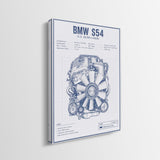 S54 Engine Blueprint German straight-six S54 engine blueprint schematic canvas wall art side profile