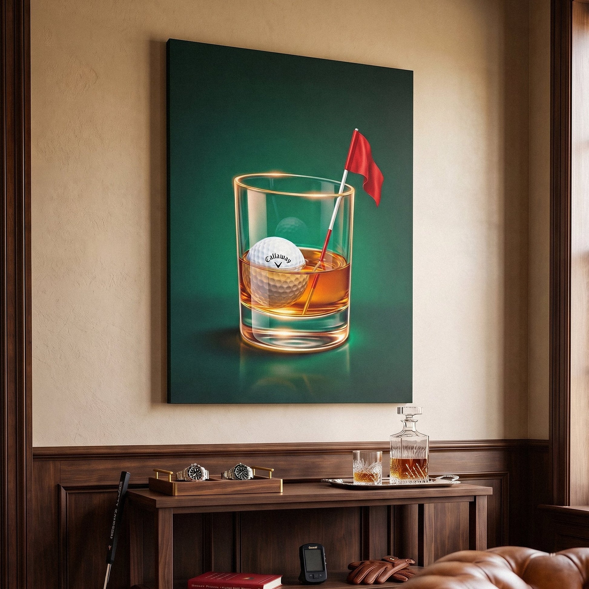 Scotch Golf canvas at an angle on a wall