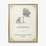 Seed Of Patience quote canvas in a gold floating frame