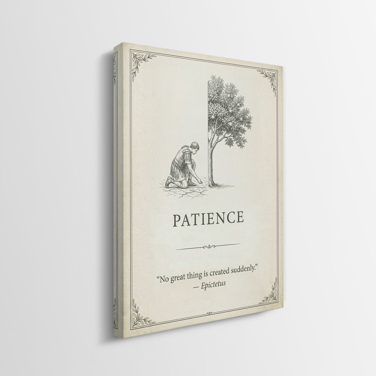 Side view of the Seed Of Patience quote canvas showing the gallery-wrapped edge