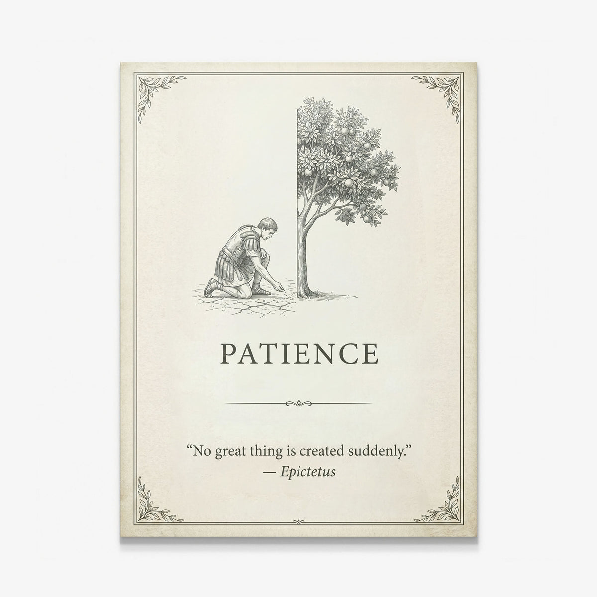 Seed Of Patience Epictetus quote canvas print on cream, gallery-wrapped and ready to hang