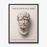 Seneca Time Is Your Only Asset Stoic canvas wall art in a black floating frame