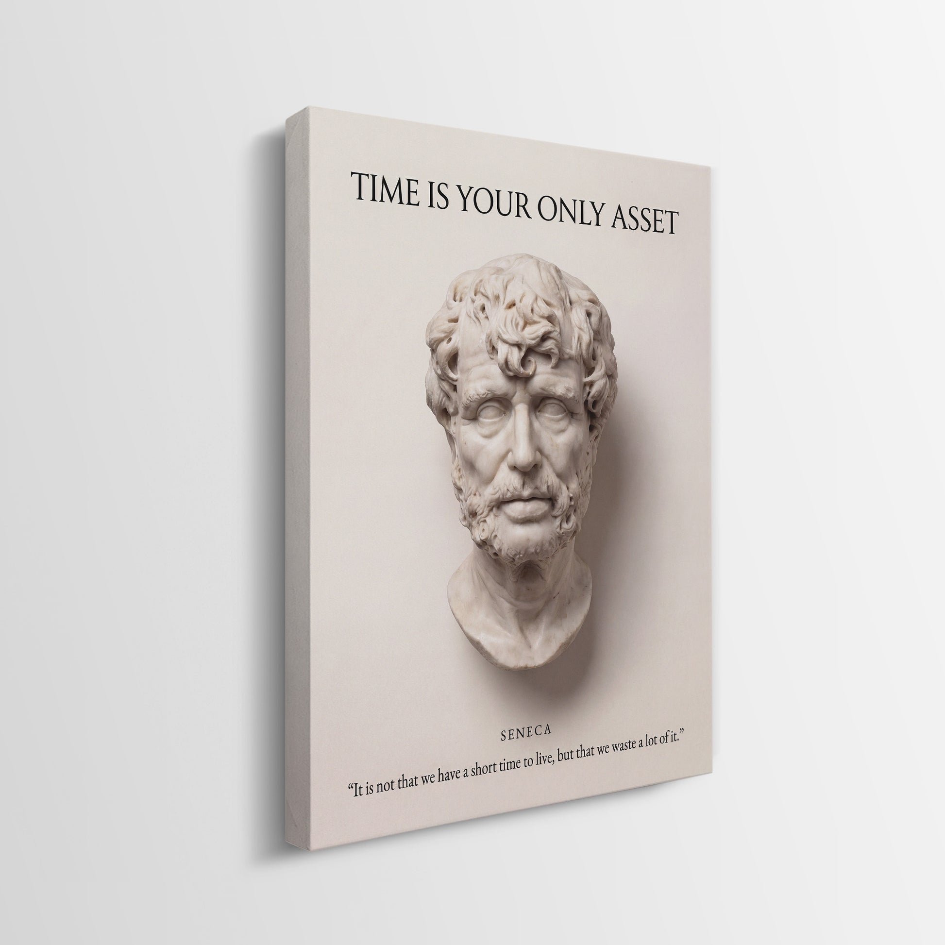 Seneca Time Is Your Only Asset canvas wall art gallery-wrapped edge side view
