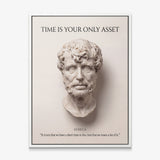 Seneca Time Is Your Only Asset Stoic canvas wall art in a white floating frame