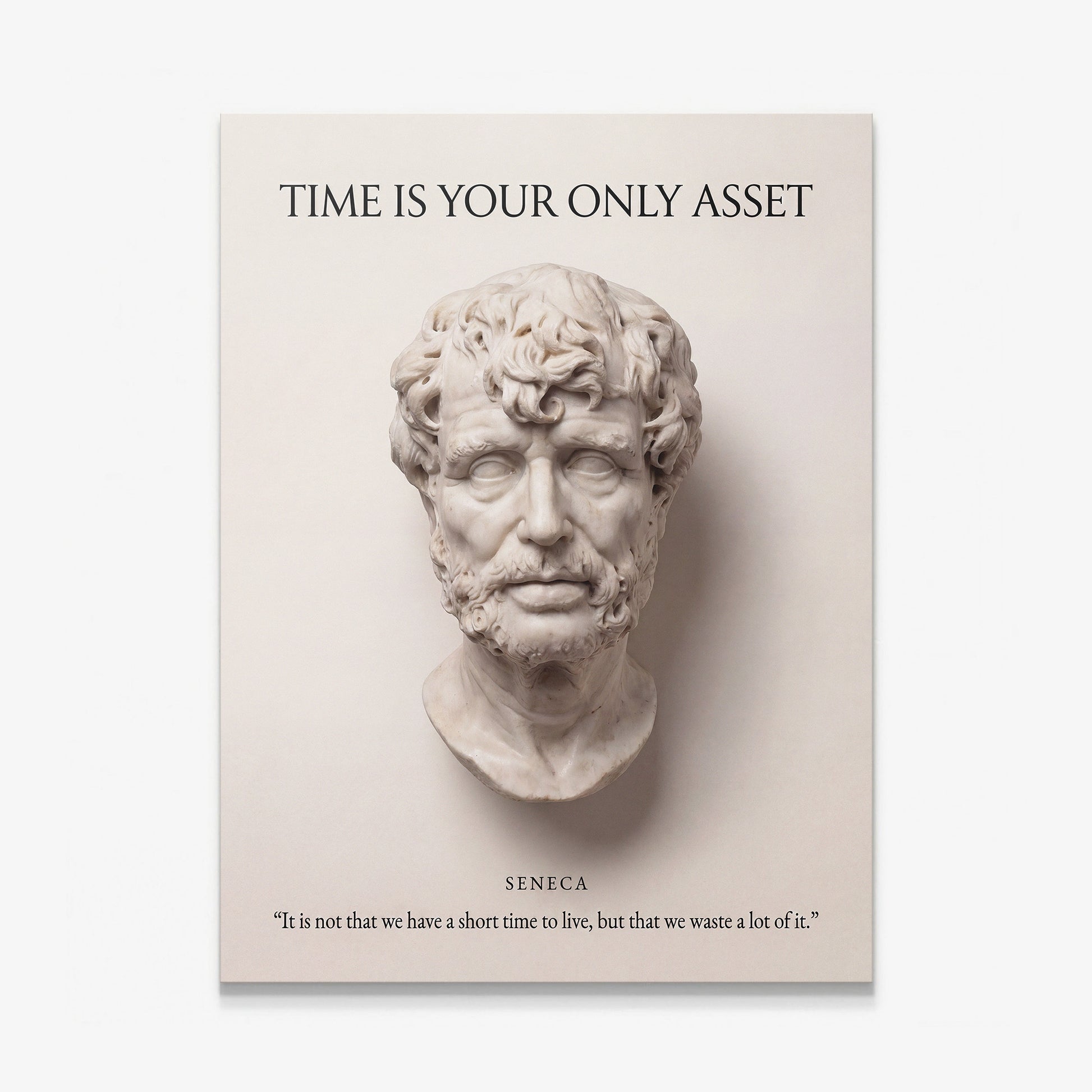 Seneca Time Is Your Only Asset Stoic marble bust quote canvas wall art