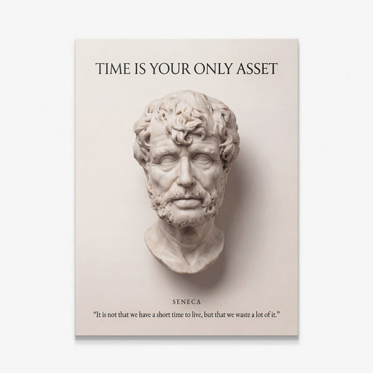 Seneca Time Is Your Only Asset Stoic marble bust quote canvas wall art
