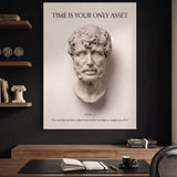 Seneca Time Is Your Only Asset Stoic quote canvas wall art in a study