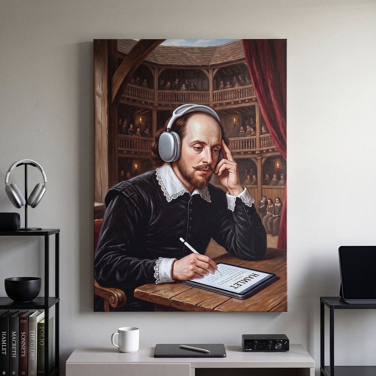 Shakespeare Sampled canvas hanging in a home office
