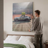 Person holding the Sideline Out tennis car canvas print against a wall