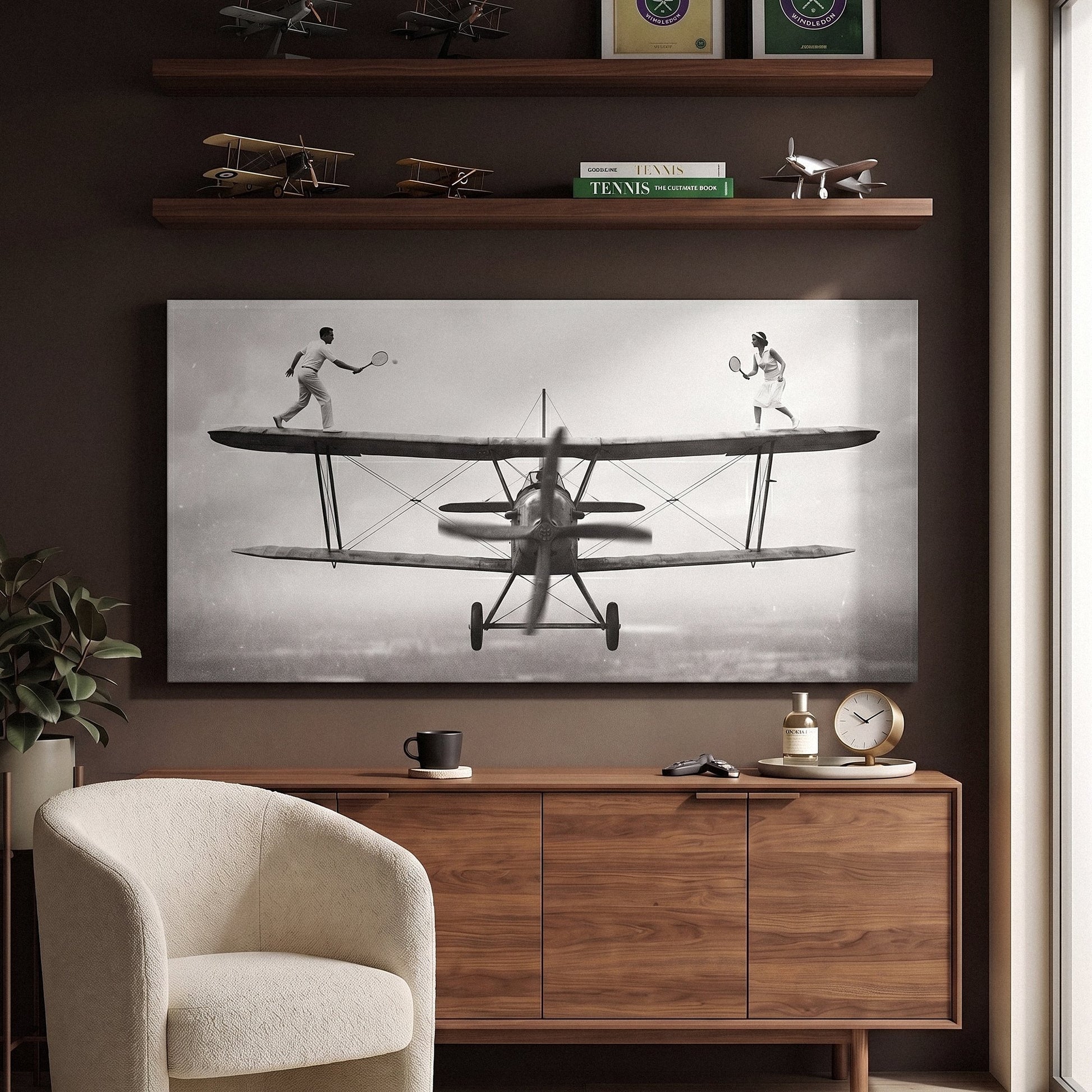 Sky Match tennis wall art canvas in a modern room