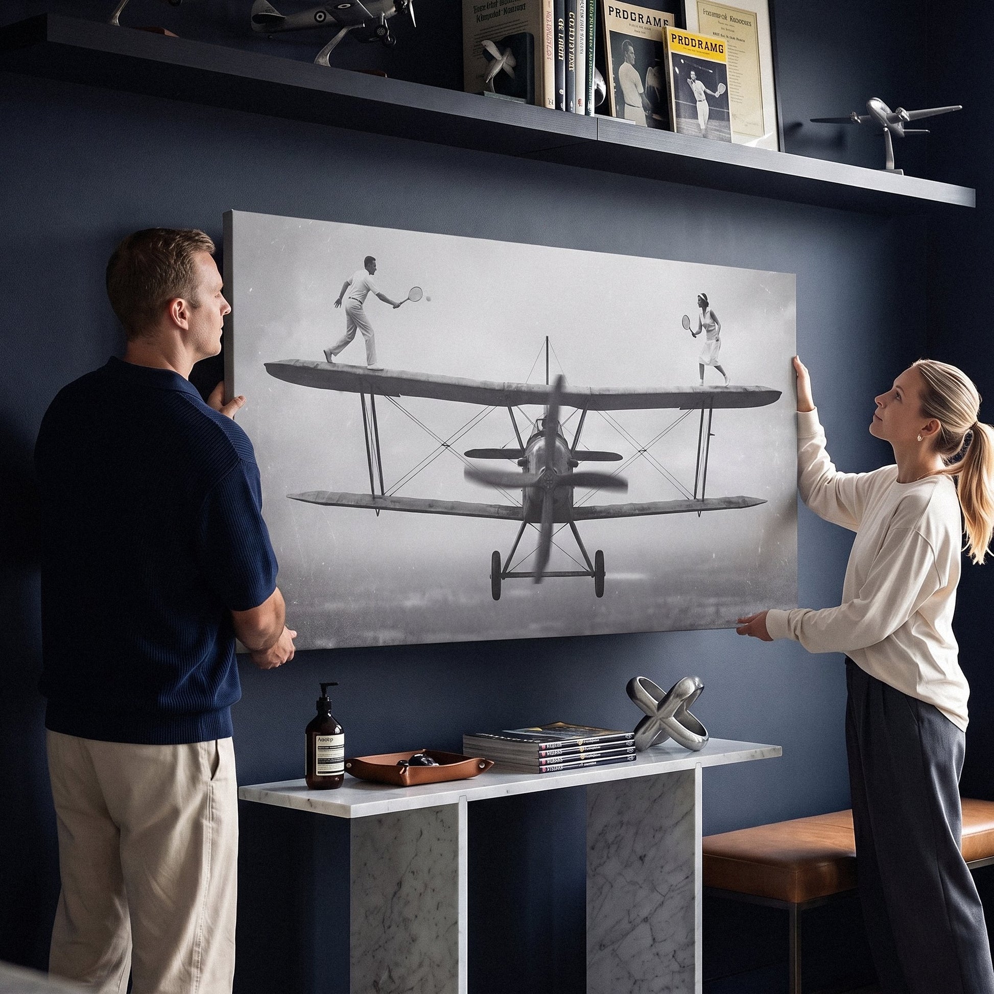 Sky Match tennis canvas in a styled tennis den