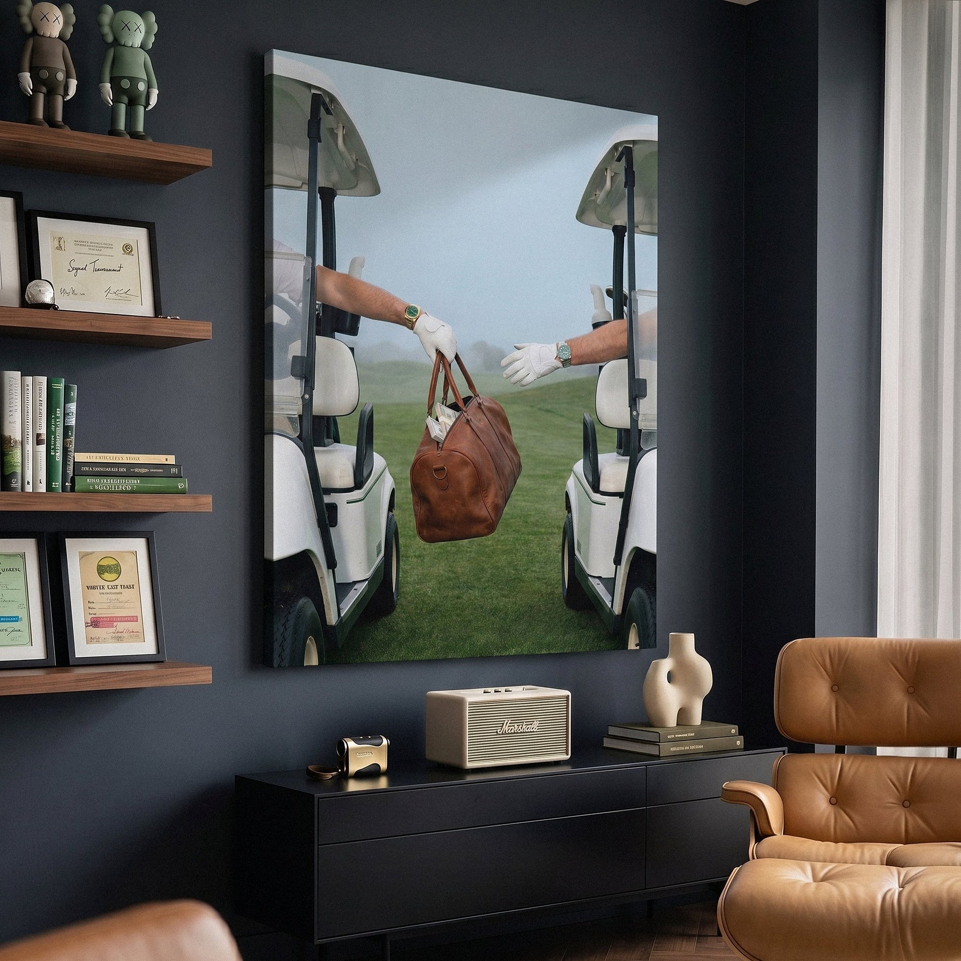 Sport of the Deal golf canvas at an angle on a wall