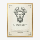 Stoic Mindset Marcus Aurelius quote canvas in a gold floating frame