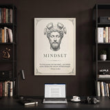 Stoic Mindset Marcus Aurelius canvas between black bookcases in a home office