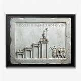 Success Is Earned Not Given marble canvas in a black floating frame