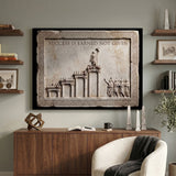 Success Is Earned Not Given marble quote canvas on a sage wall in a modern home office