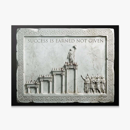 Success Is Earned Not Given marble quote canvas print, gallery-wrapped and ready to hang