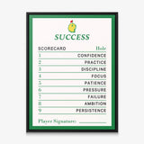 Success Scorecard golf canvas in a black floating frame