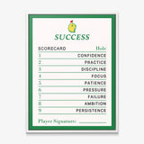 Success Scorecard golf canvas in a white floating frame