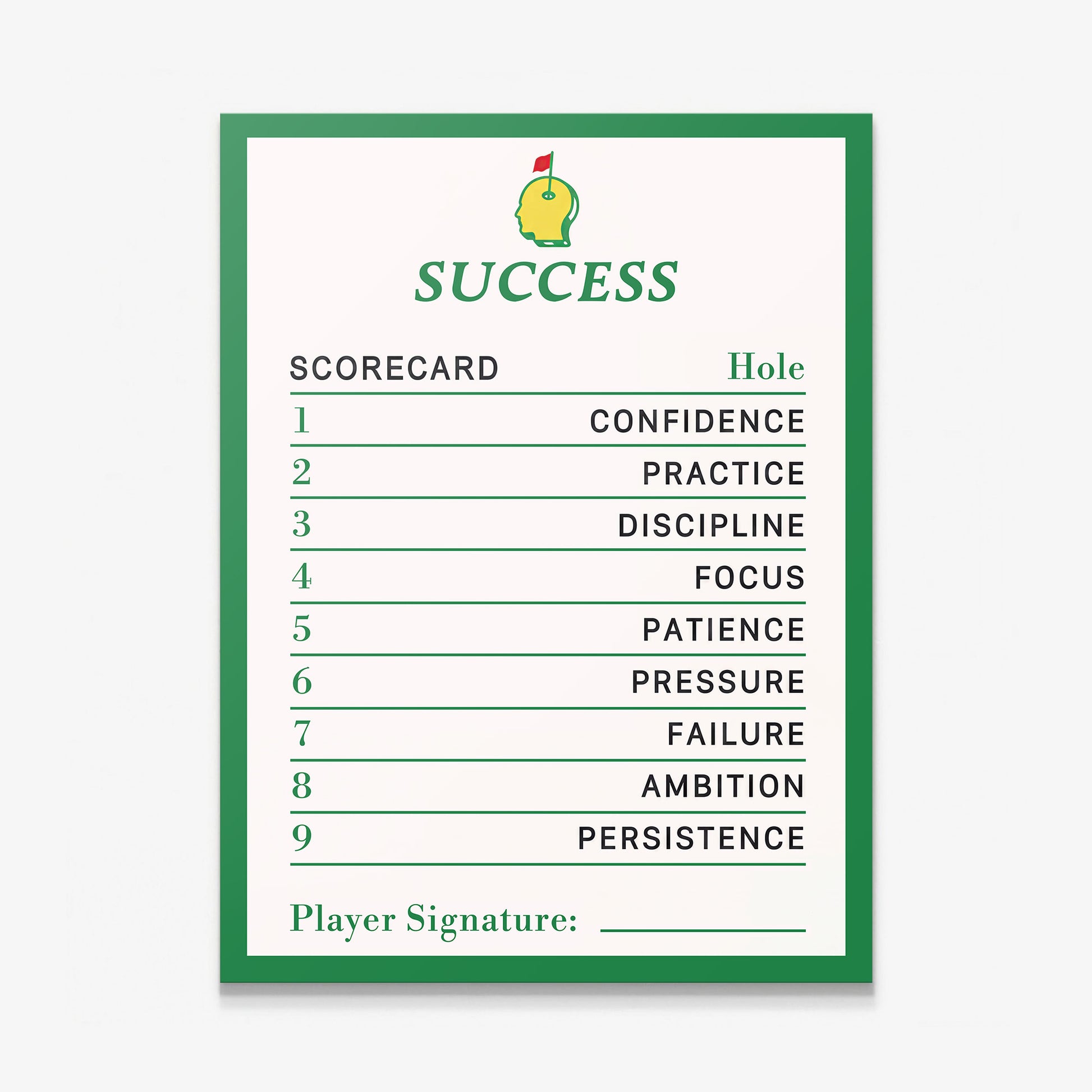Success Scorecard golf canvas wall art print