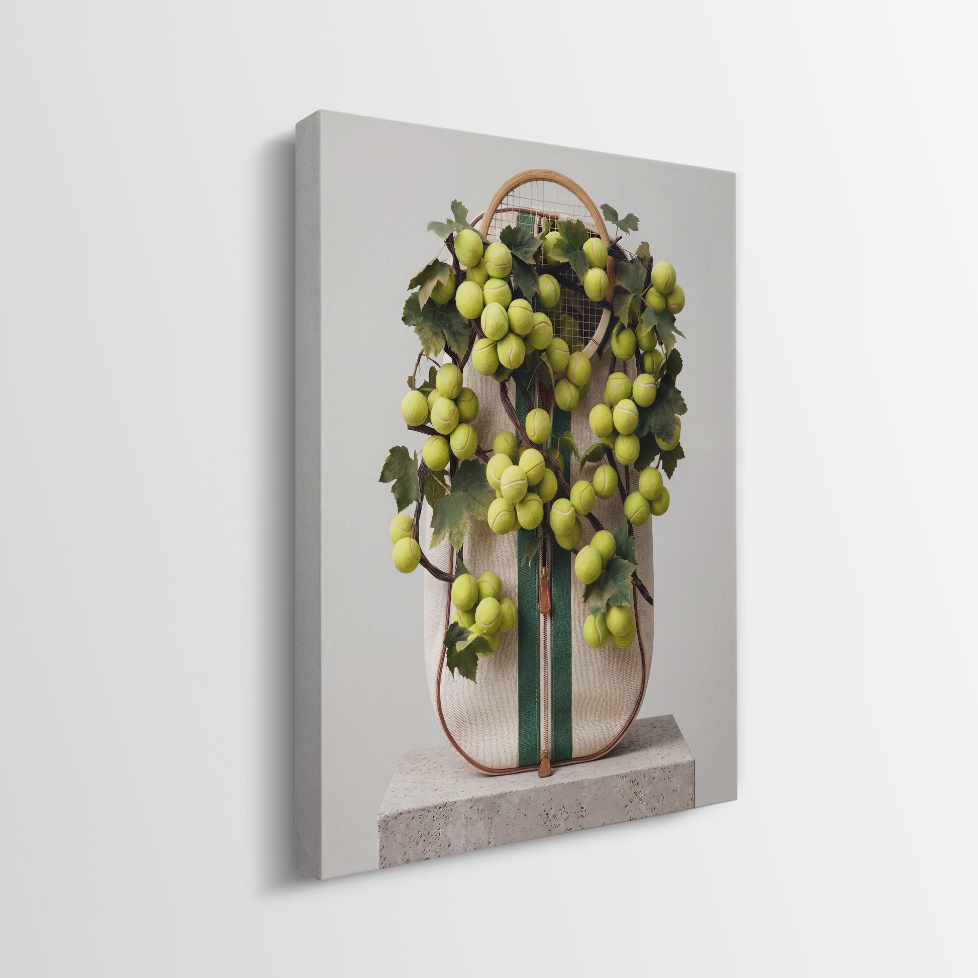 Side profile of the tennis bag gallery-wrapped canvas showing its depth