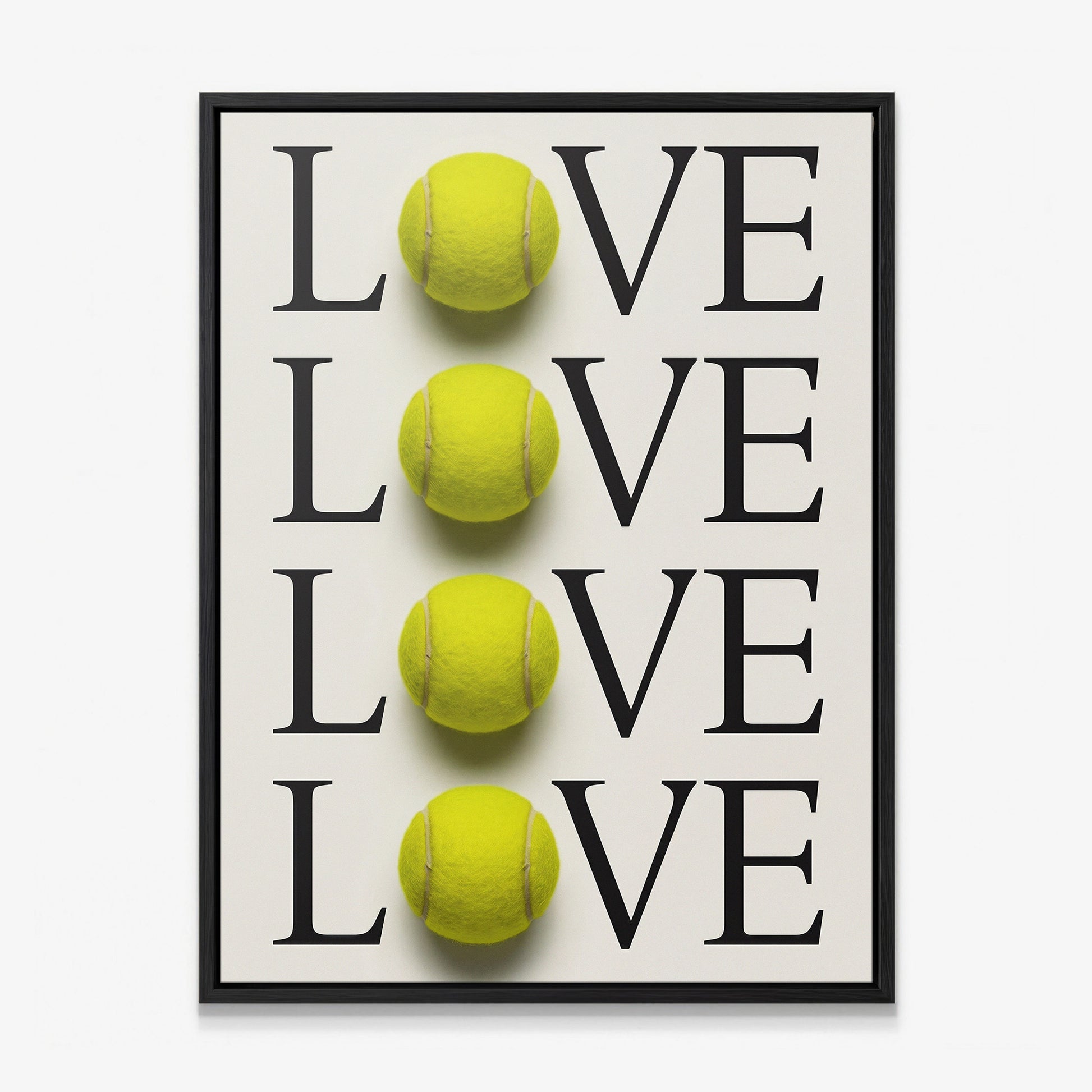 Tennis Love canvas in a black floating frame