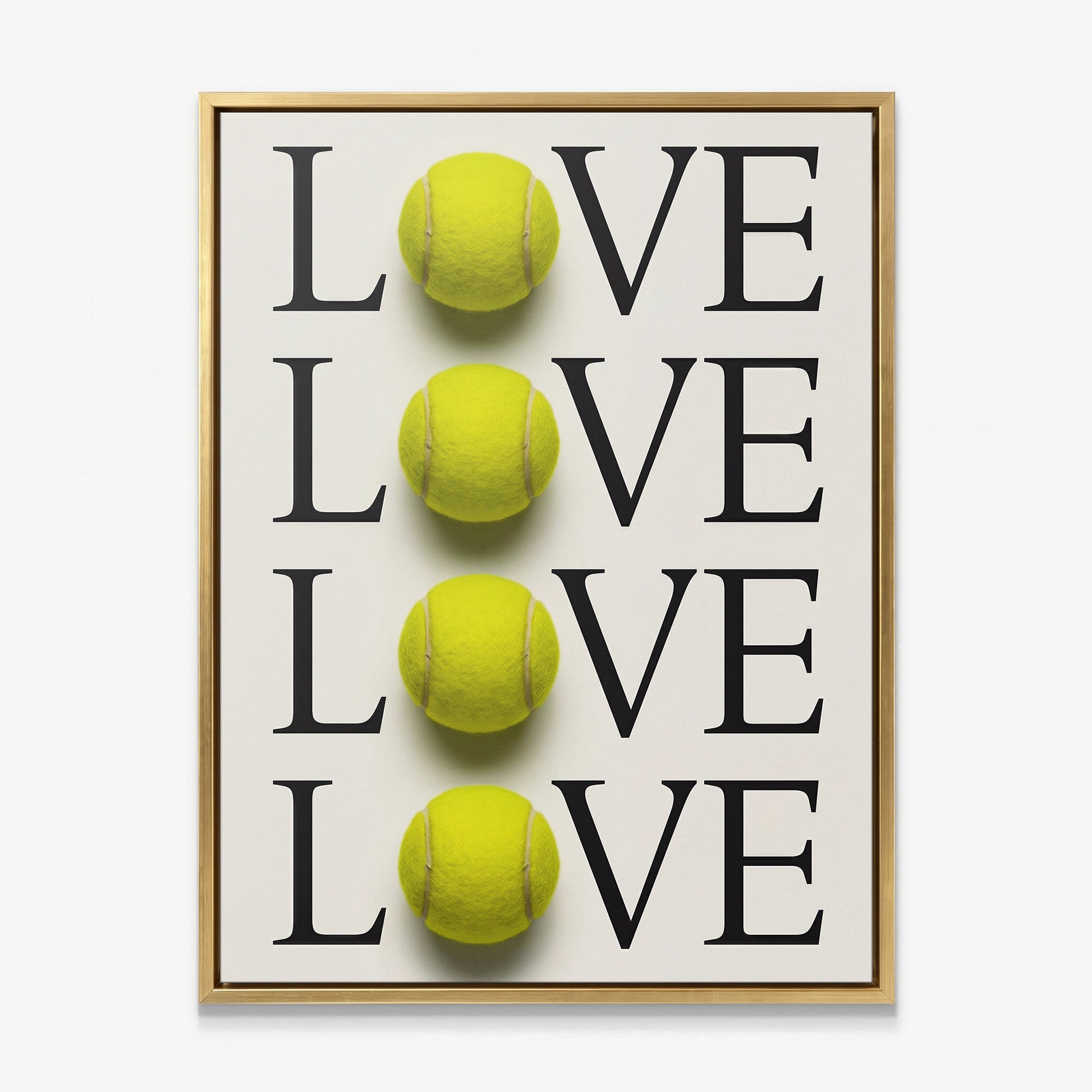 Tennis Love canvas in a gold floating frame