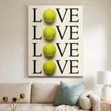 Tennis Love LOVE typography canvas on a wall above a console