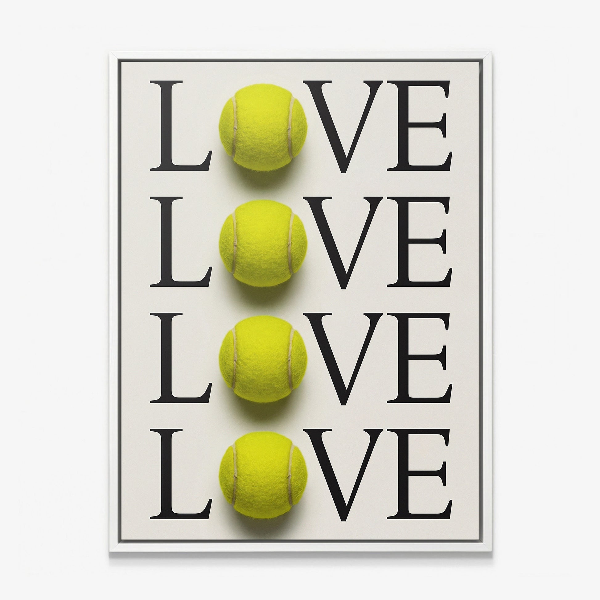 Tennis Love canvas in a white floating frame