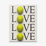 Tennis Love LOVE tennis-ball typography art on a gallery-wrapped canvas