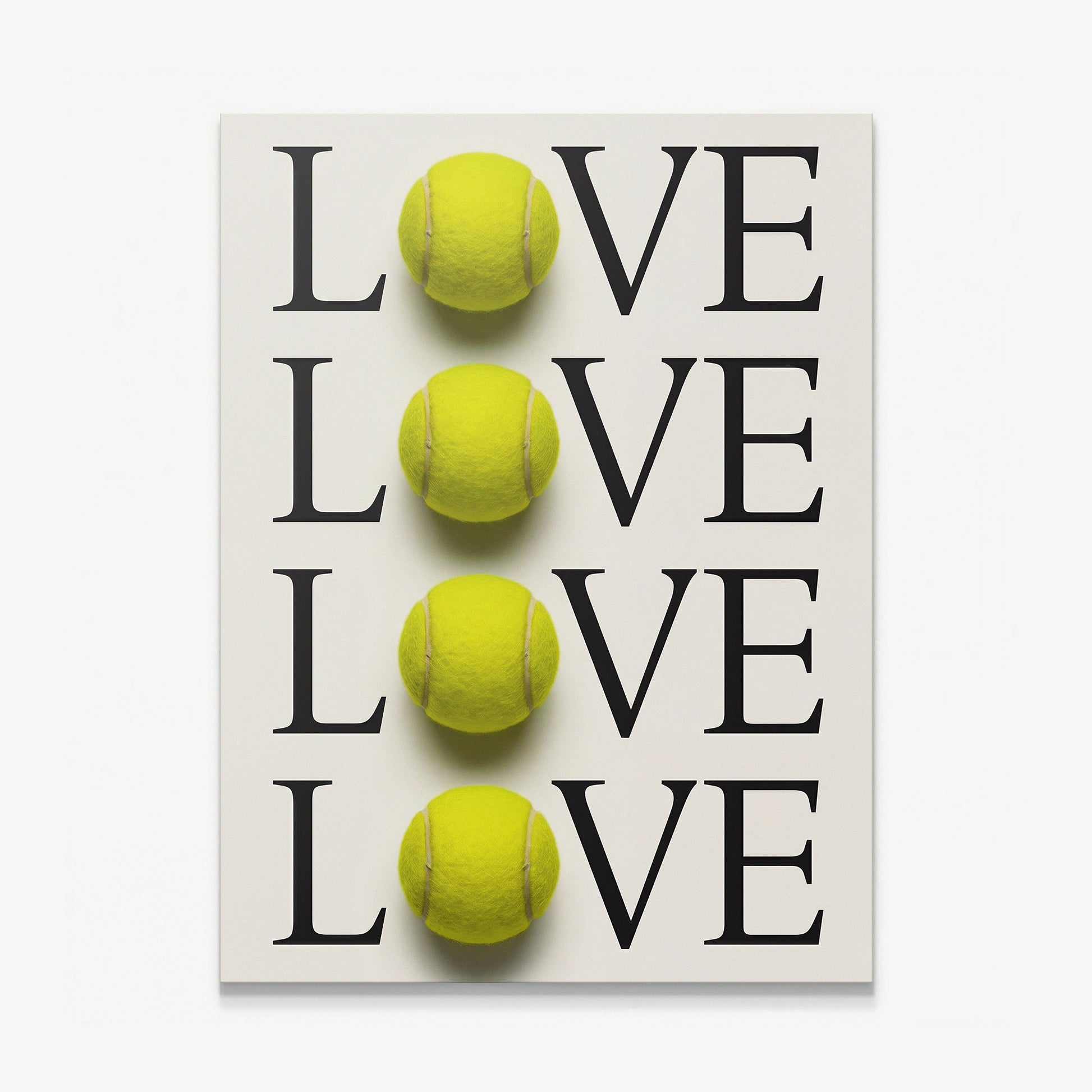 Tennis Love LOVE tennis-ball typography art on a gallery-wrapped canvas