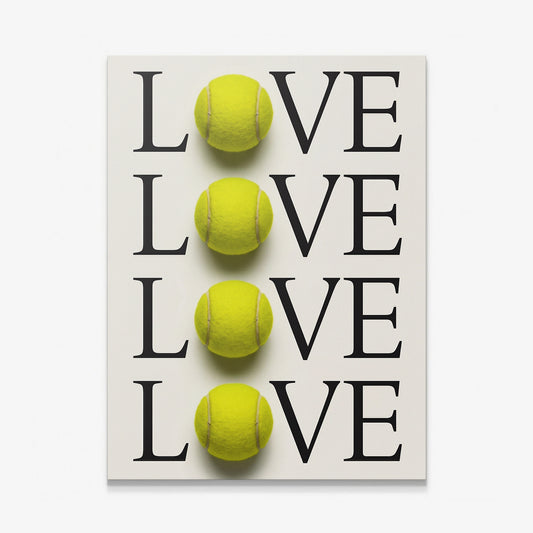 Tennis Love LOVE tennis-ball typography art on a gallery-wrapped canvas