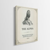 Side view of The Alpha lion quote canvas showing the gallery-wrapped edge