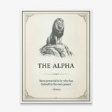 The Alpha lion quote canvas in a white floating frame