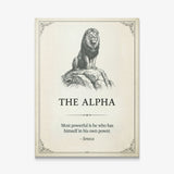 The Alpha lion Seneca quote canvas print on cream, gallery-wrapped and ready to hang