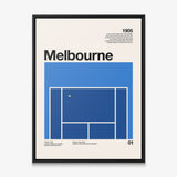 The Aussie Slam tennis canvas in a black floating frame