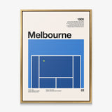 The Aussie Slam tennis canvas in a gold floating frame