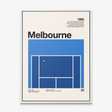 The Aussie Slam tennis canvas in a white floating frame