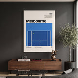 The Aussie Slam tennis wall art canvas above a console table in a bright modern hallway
