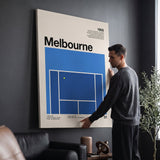Person admiring the The Aussie Slam tennis canvas print in a styled interior