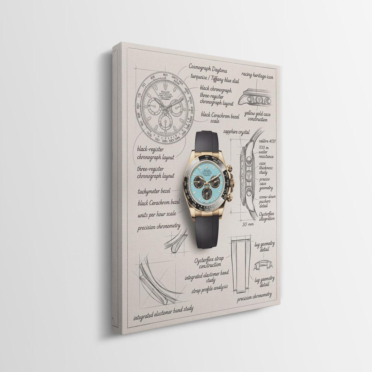 The Azure Design watch blueprint canvas side profile showing the gallery-wrapped edge