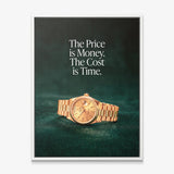 The Cost Is Time canvas in a white floating frame