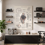 The Espresso Design two tone GMT watch blueprint canvas above an espresso machine on a travertine sideboard