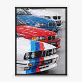 The Four coupe generation lineage canvas wall art in a black floating frame