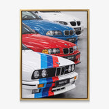 The Four coupe generation lineage canvas wall art in a gold floating frame