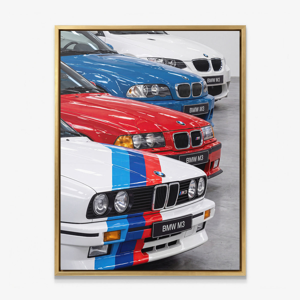 The Four coupe generation lineage canvas wall art in a gold floating frame